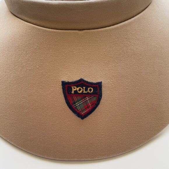 Women\'s Vintage Polo Ralph Lauren Shield Wide Brim Beige Golf Visor 90s main image 5